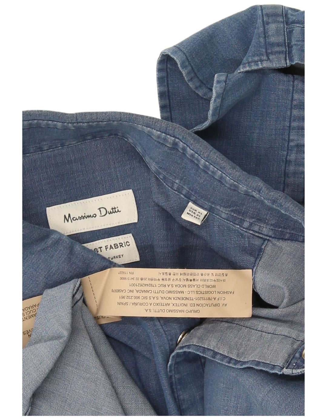 Massimo Dutti Herren-Jeanshemd mit normaler Passform, XL, blaue Baumwolle
