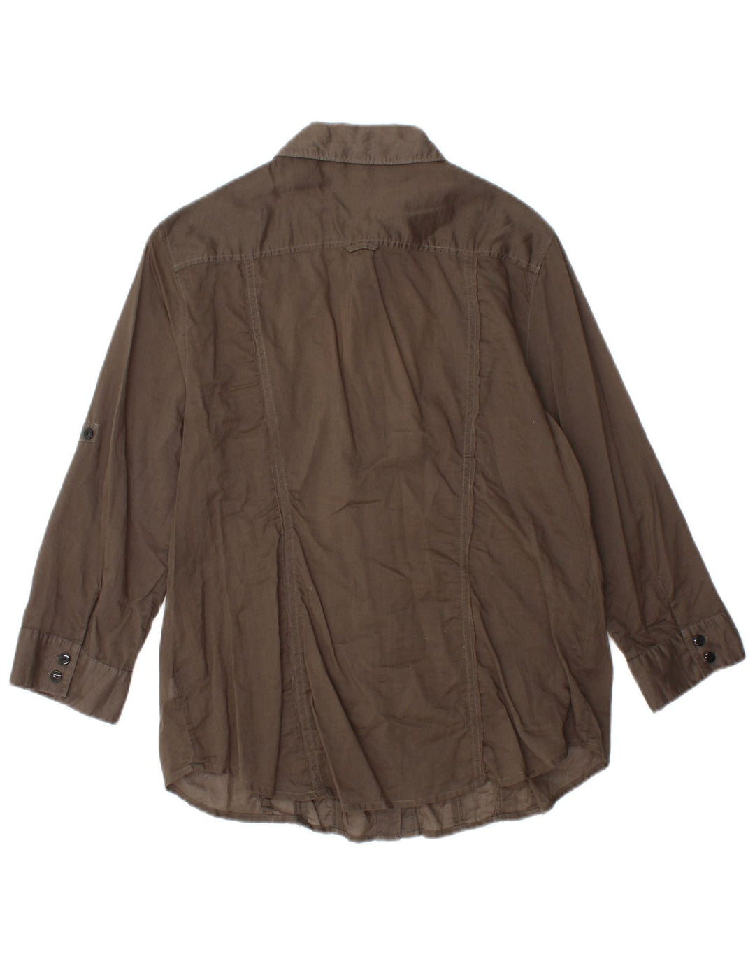 CALVIN KLEIN Damen-Hemd mit 3/4-Ärmeln und Rüschen vorne, UK-Größe 14, Größe L, braune Baumwolle