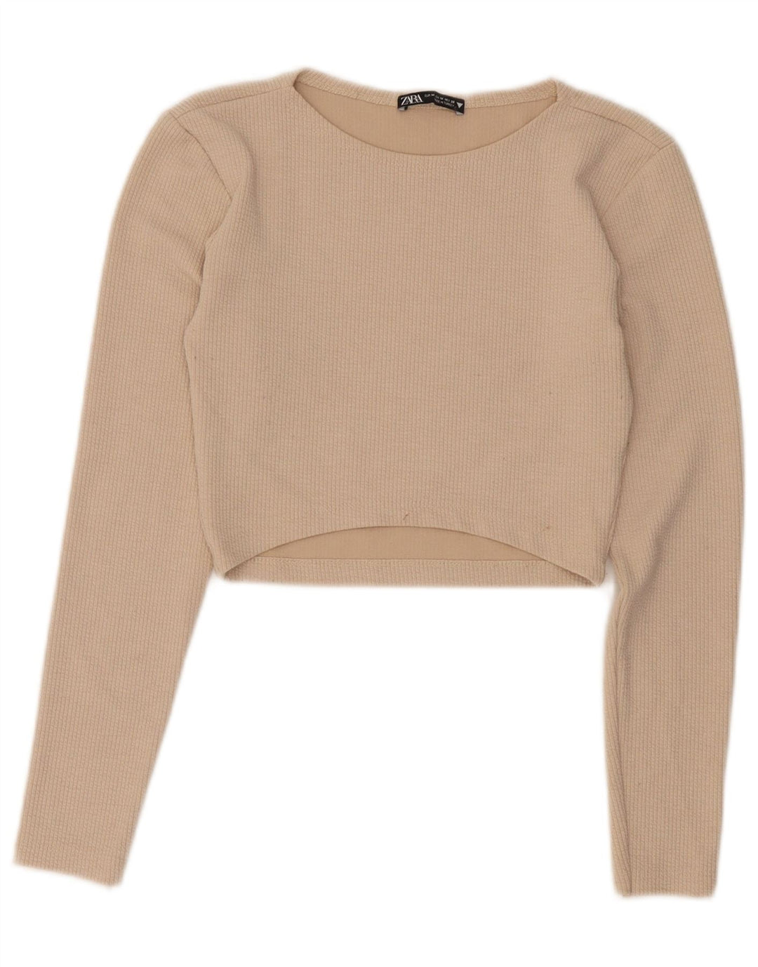 Zara Damen Crop Top Langarm UK 12 Medium Beige Polyester