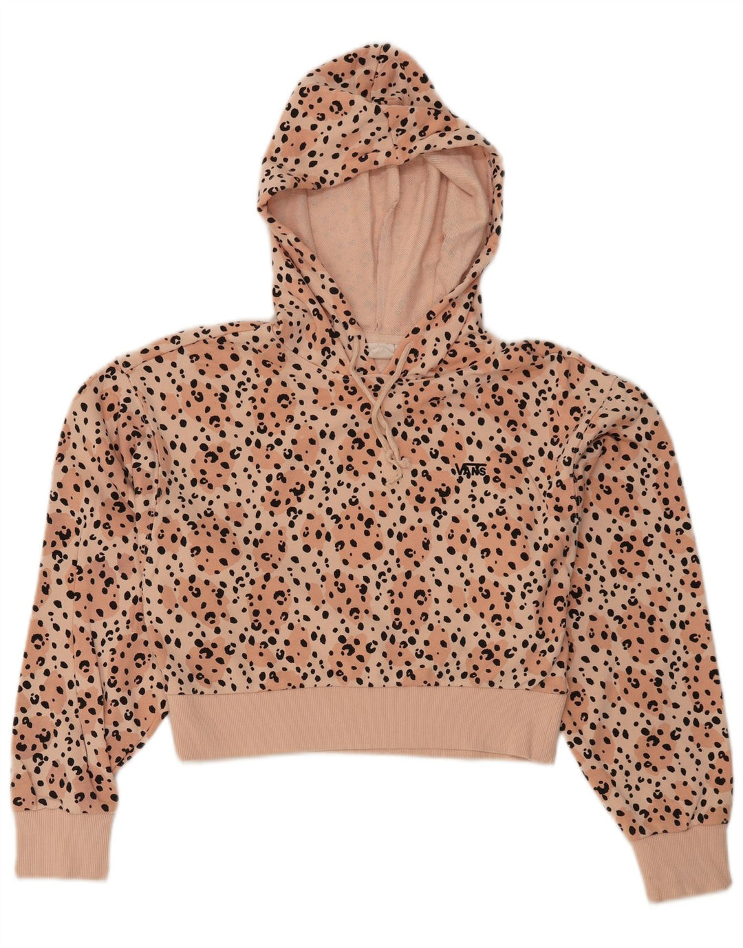 VANS Damen Crop Hoodie Pullover UK 10 Small Pink Animal Print Baumwolle