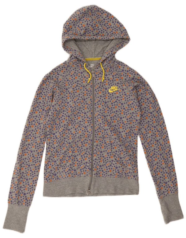 Nike Damen Zip Hoodie Pullover UK 10 Small Grau gepunktete Baumwolle