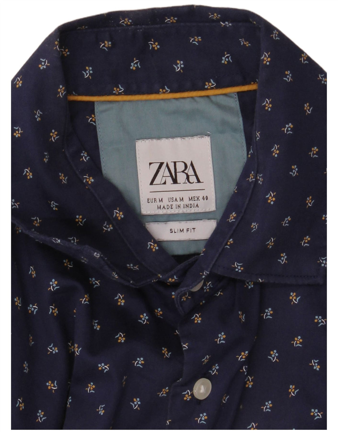 ZARA Herren-Slim-Fit-Hemd, mittleres Marineblau mit Blumenmuster