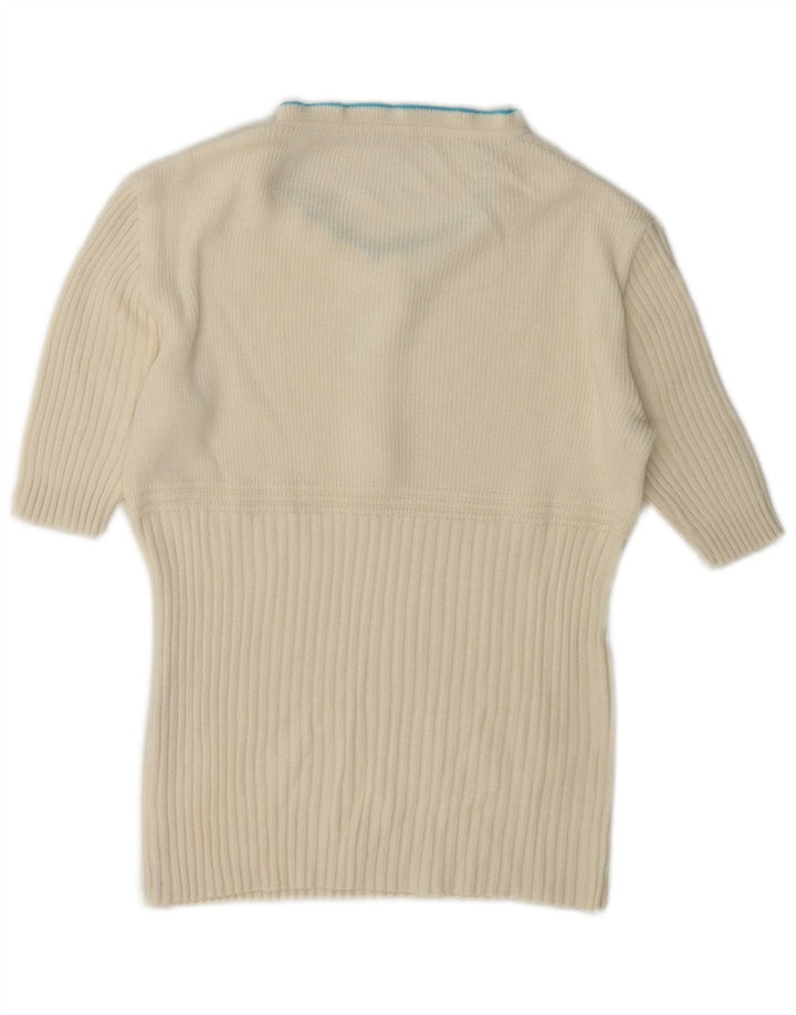 Vintage Damen Rollkragenpullover mit Rüschen, UK 12, Mittelweiß