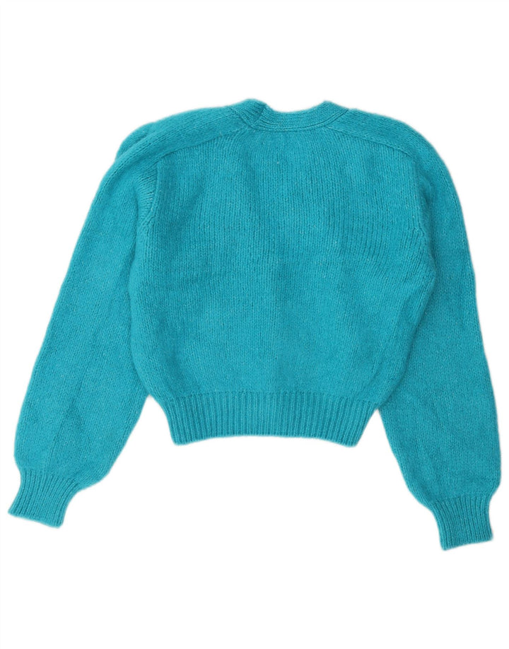 ZARA Damen Crop Cardigan Pullover UK 10 Small Blau Acryl