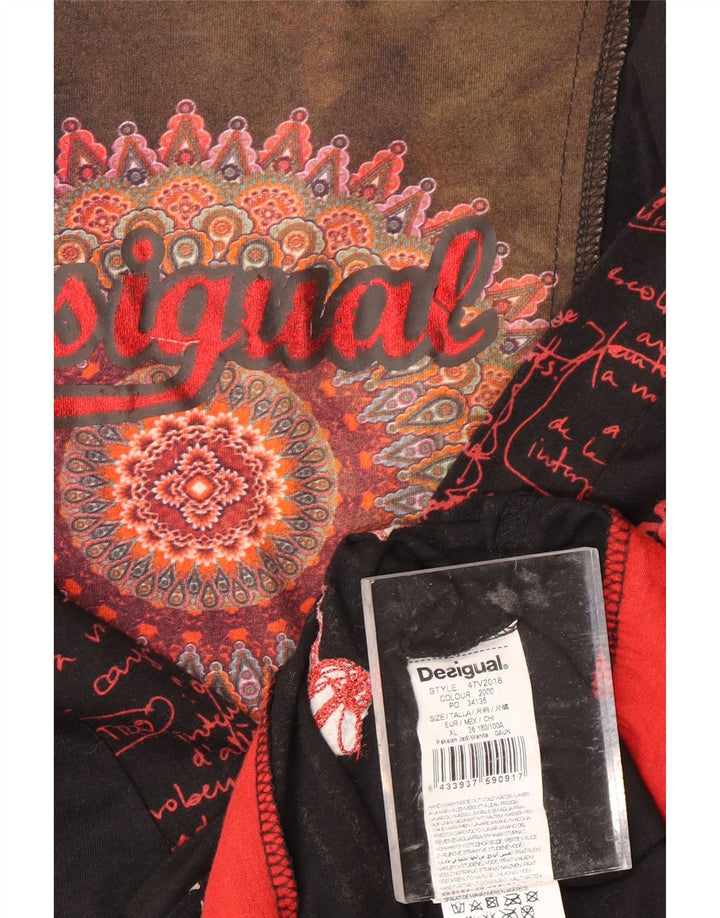 DESIGUAL Damen Grafik-Langarm-A-Linien-Kleid UK 18 XL Schwarz Paisley