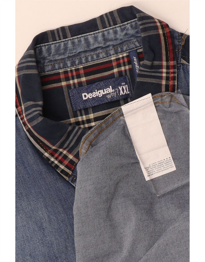 Desigual Herren-Jeanshemd mit normaler Passform, 2XL, blaue Patchwork-Baumwolle