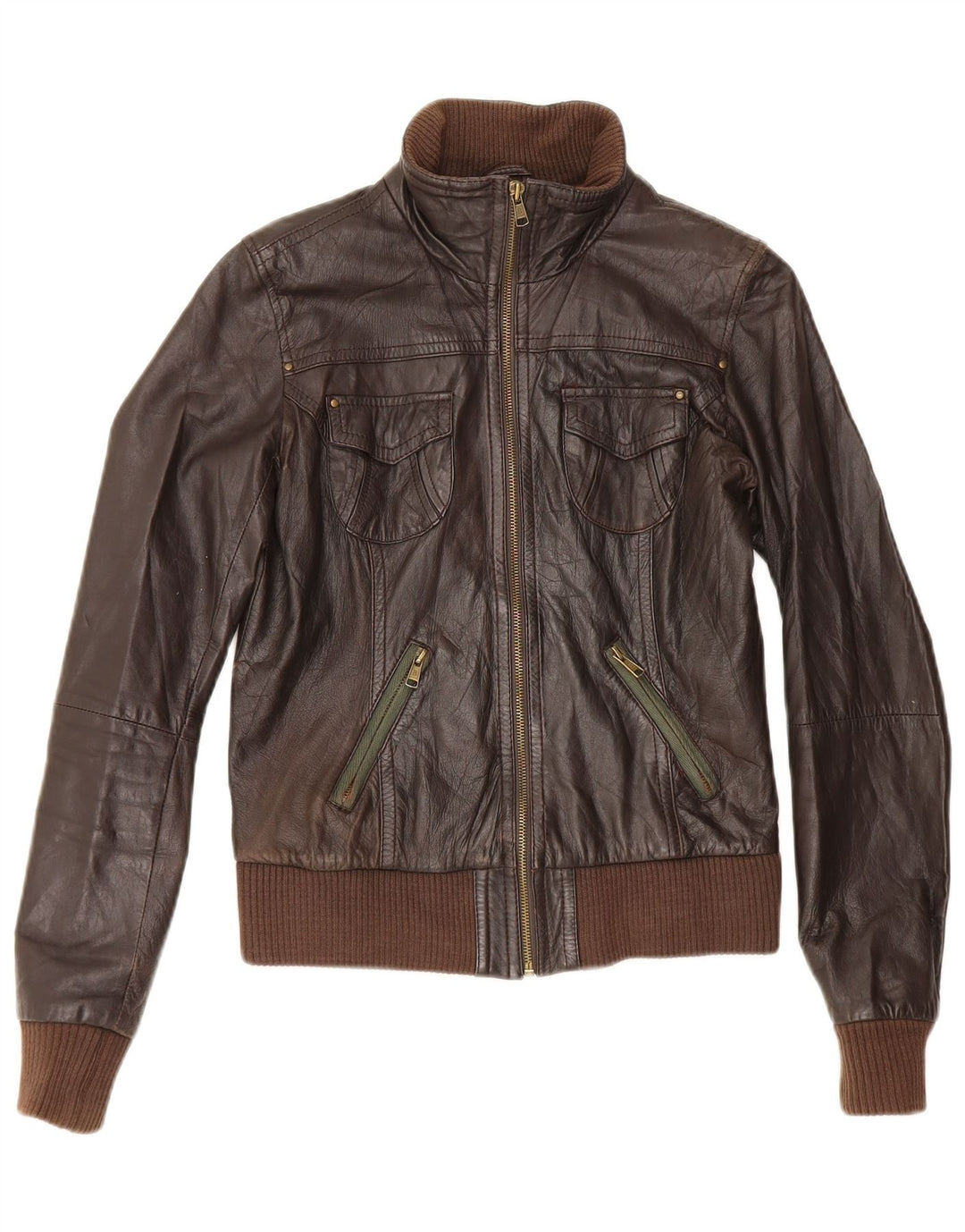 Bershka Damen Lederjacke UK 12 Mittelbraun