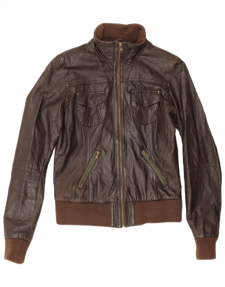 Bershka Damen Lederjacke UK 12 Mittelbraun
