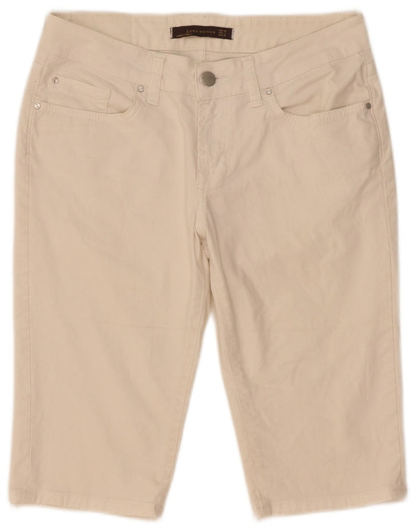 Zara Damen Jeansshorts EU 38 Small W28 Beige Baumwolle
