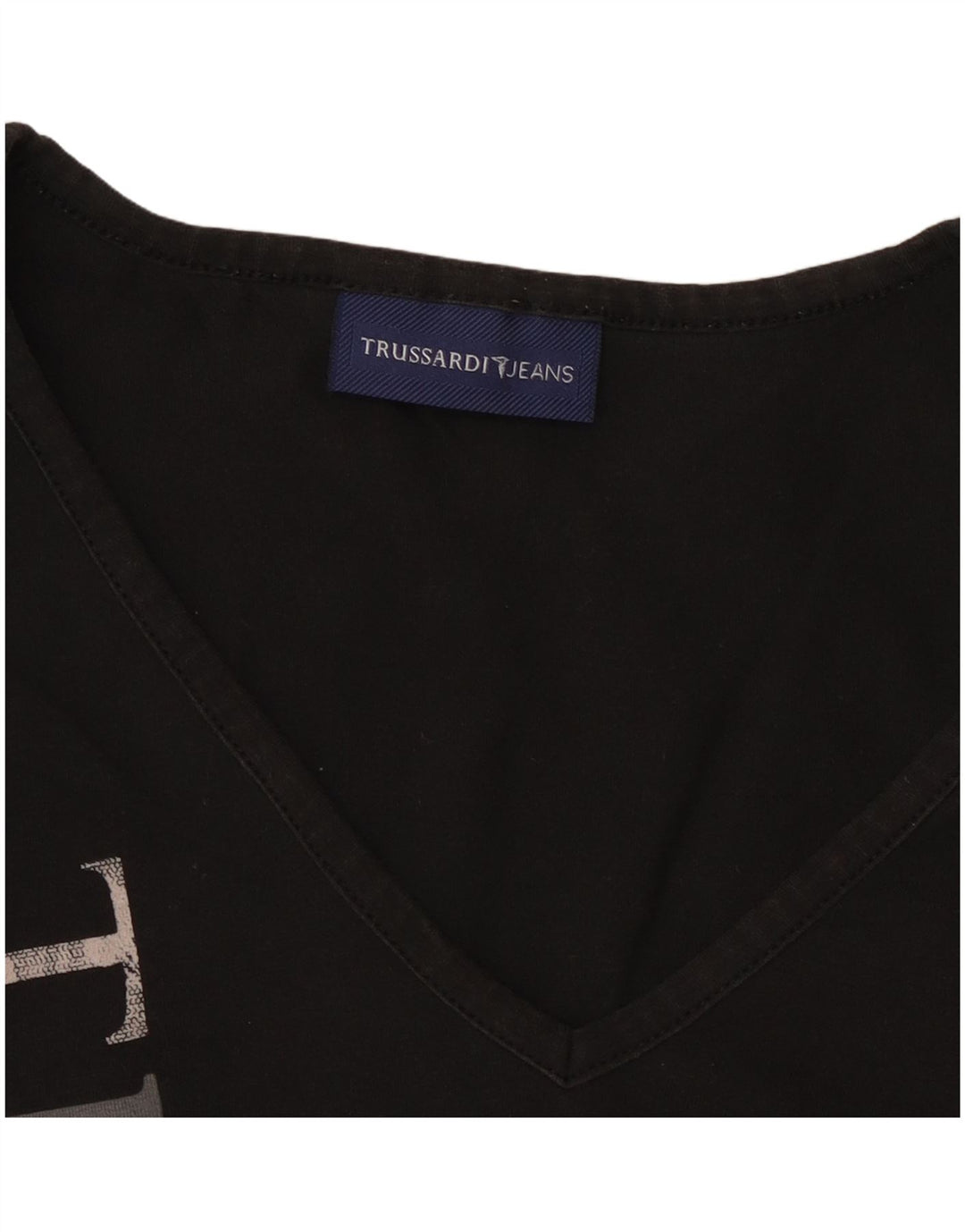 TRUSSARDI JEANS Damen Crop Graphic Top Langarm UK 14 Large Schwarz