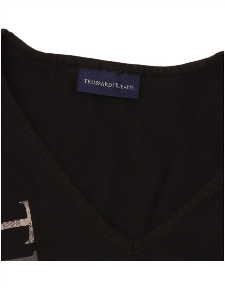 TRUSSARDI JEANS Damen Crop Graphic Top Langarm UK 14 Large Schwarz