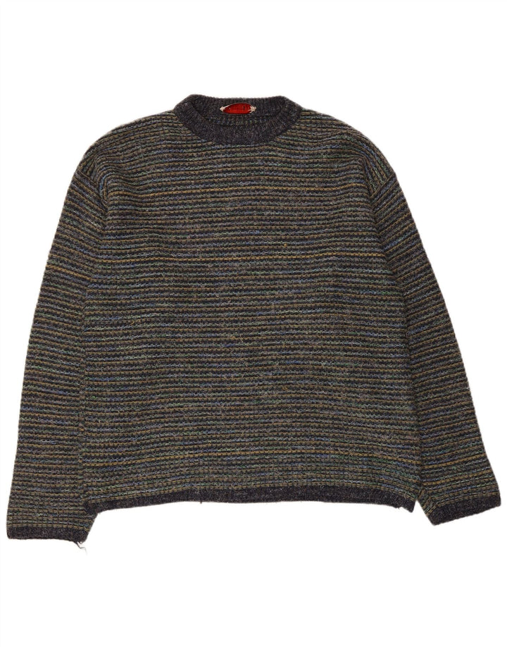 Vintage Herren-Pullover mit Rundhalsausschnitt, große, mehrfarbige Nadelstreifenwolle