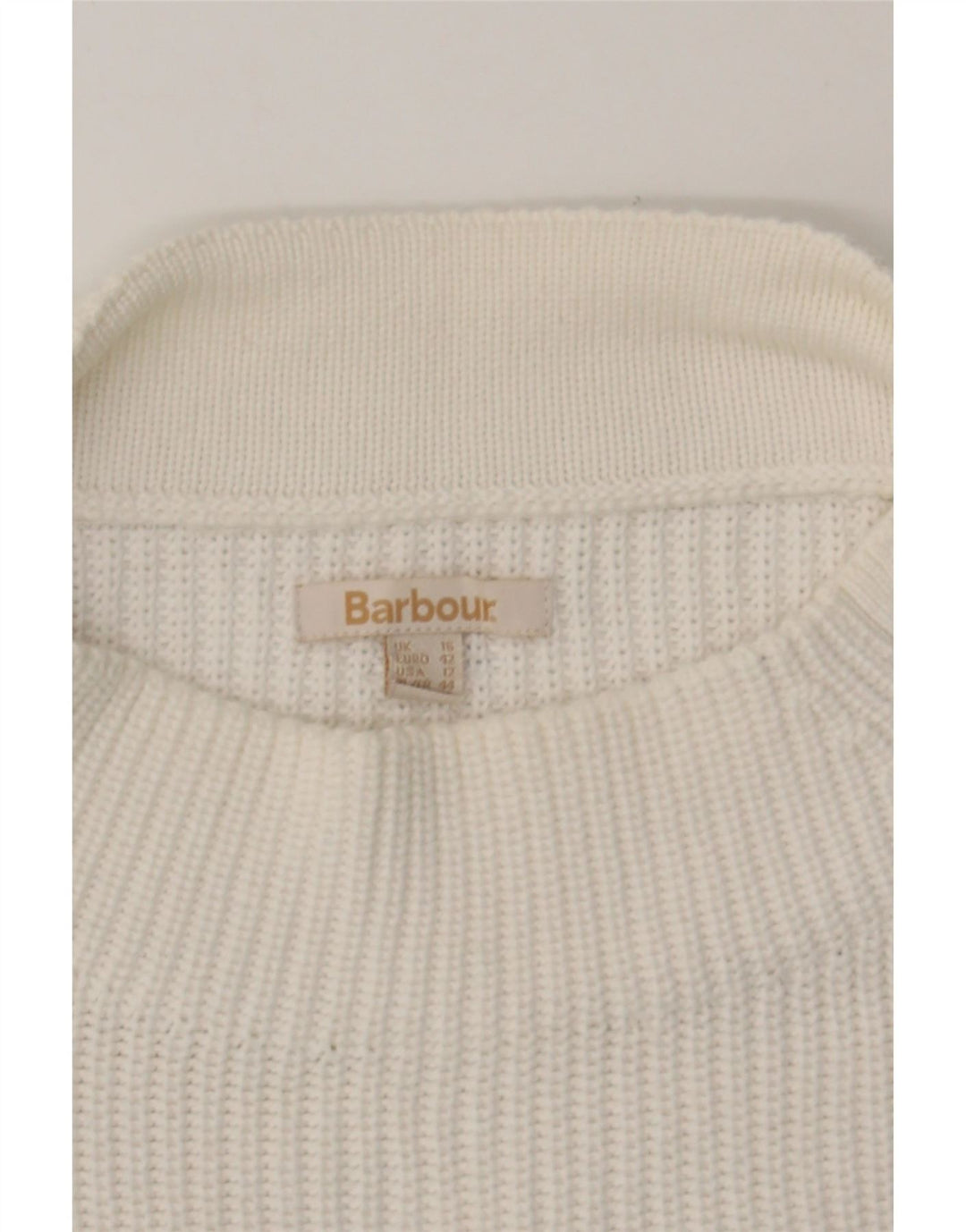 BARBOUR Womens Turtle Neck Jumper Sweater UK 16 Large White Striped Vintage Barbour and Second-Hand Barbour from Messina Hembry 