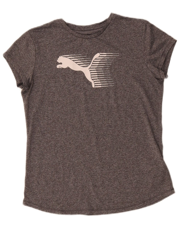 Puma Womens Graphic T-Shirt Top UK 14 Mittelgrau geflecktes Polyester
