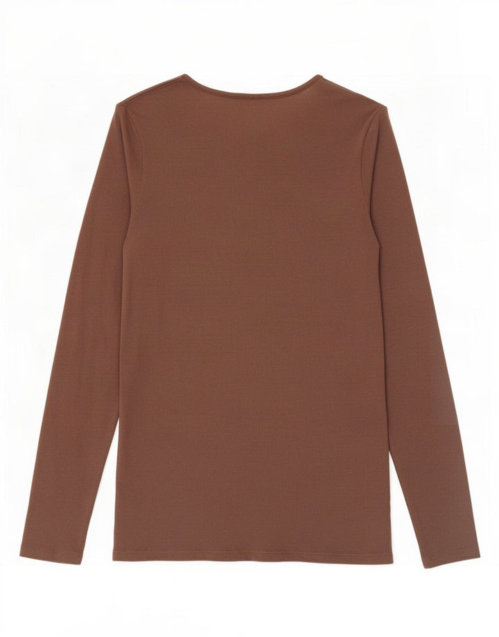 Benetton Damen Top Langarm UK 12 Mittelbraune Baumwolle