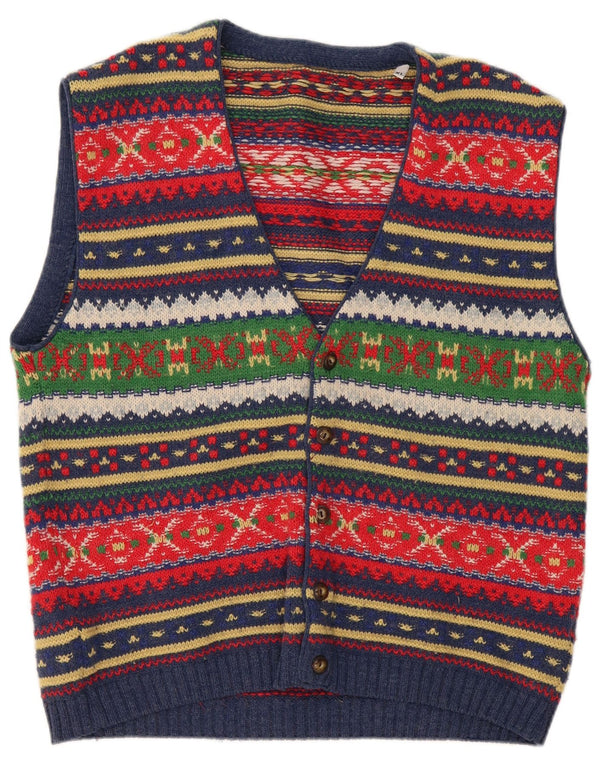 Vintage Herren Ärmelloser Cardigan Pullover XL Mehrfarbig Fair Isle Wolle