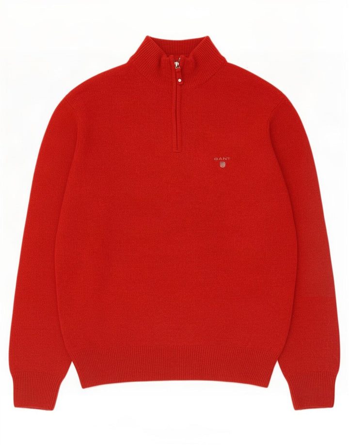 Gant Herren-Pullover mit Reißverschluss am Hals, mittelrote Wolle