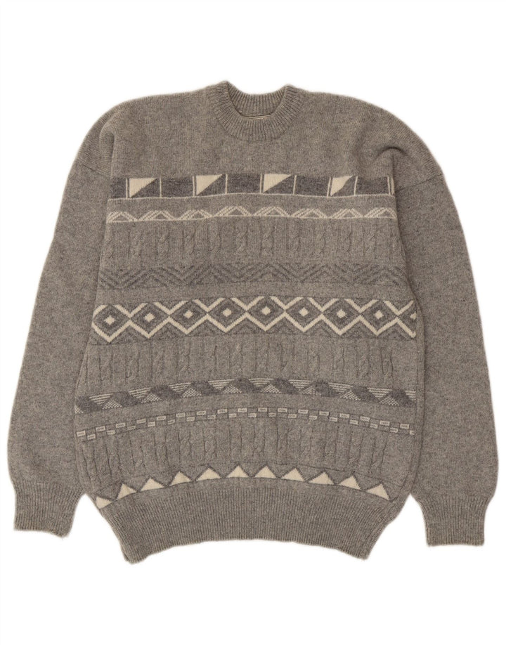Vintage Herren Pullover mit Rundhalsausschnitt, mittelgrau, geometrisch