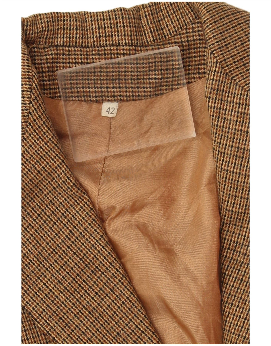 Vintage Damen 2-Knopf-Blazerjacke IT 42 Mittelbrauner Hahnentrittmuster
