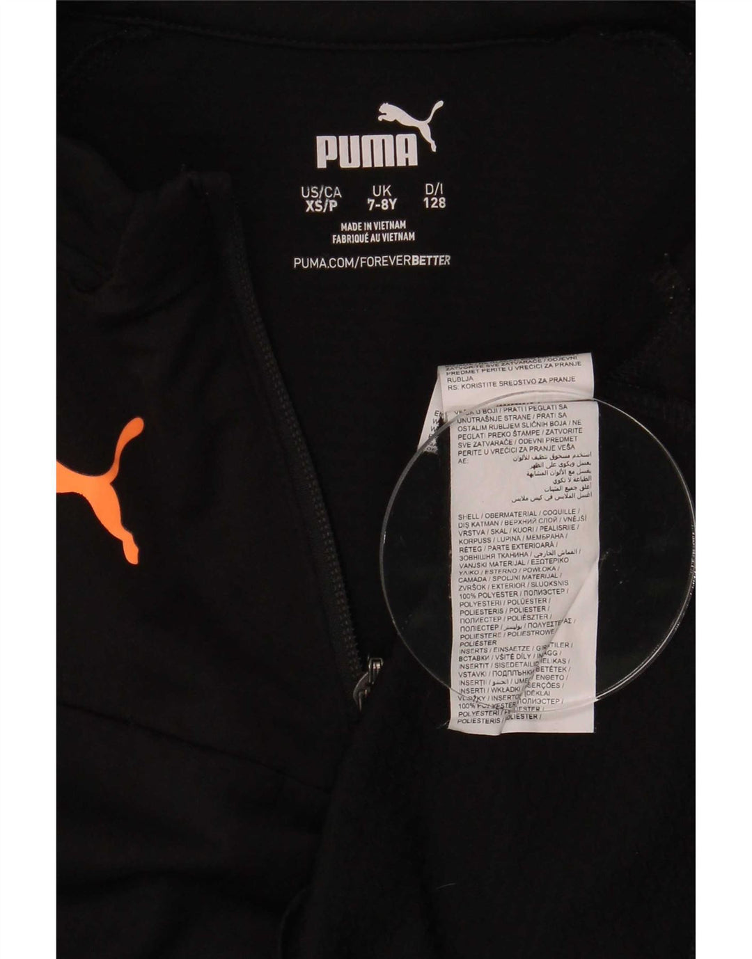 Puma Jungen-Pullover-Trainingsanzugoberteil mit Reißverschluss, 7–8 Jahre, schwarzes Polyester