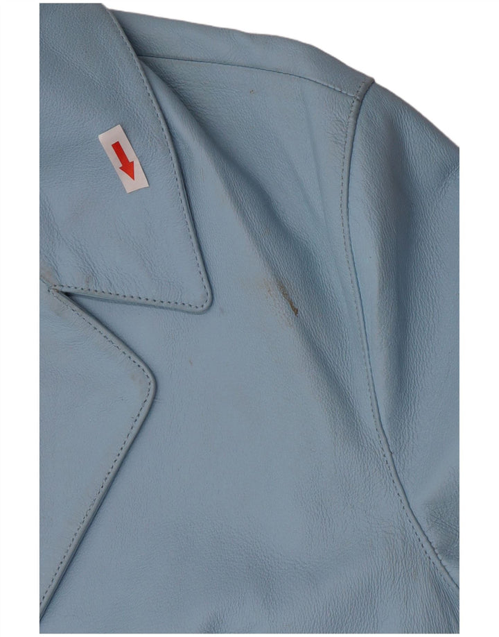 Vintage Damen 2 Knopf Leder Blazer Jacke UK 16 Großes blaues Leder