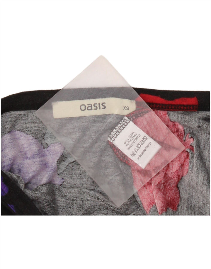 Oasis Damen Top Langarm UK 4 XS Schwarz geblümte Viskose