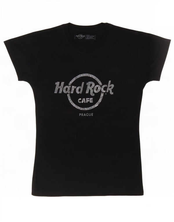 Hard Rock Cafe Damen Prague Graphic T-Shirt Top UK 10 Small Marineblau