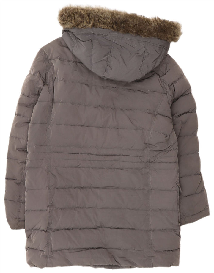 Massimo Dutti Wattierter Damenmantel mit Kapuze, UK 40, Größe L, grau, Polyester