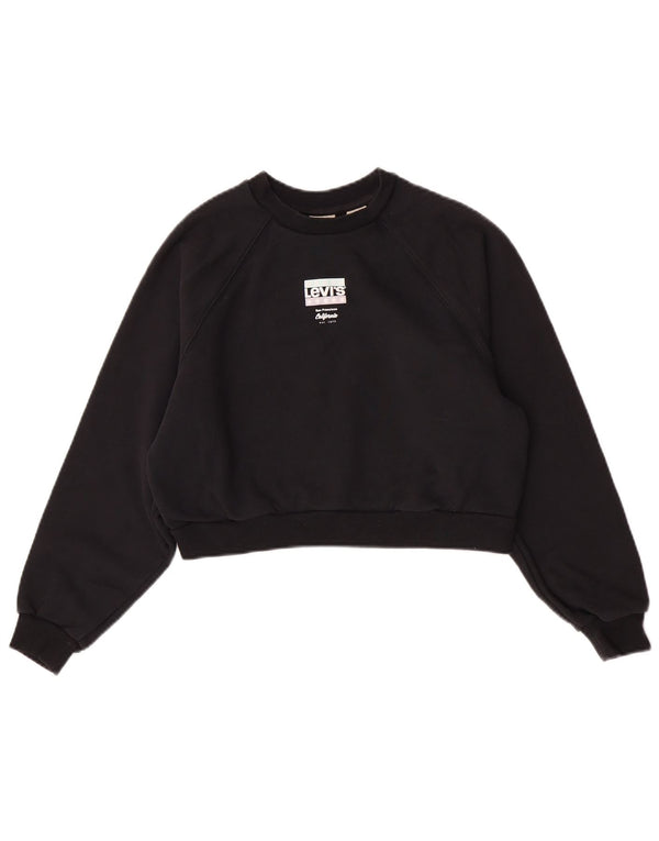 Levi's Damen Crop Oversized Sweatshirt Pullover UK 6 XS Schwarz Baumwolle