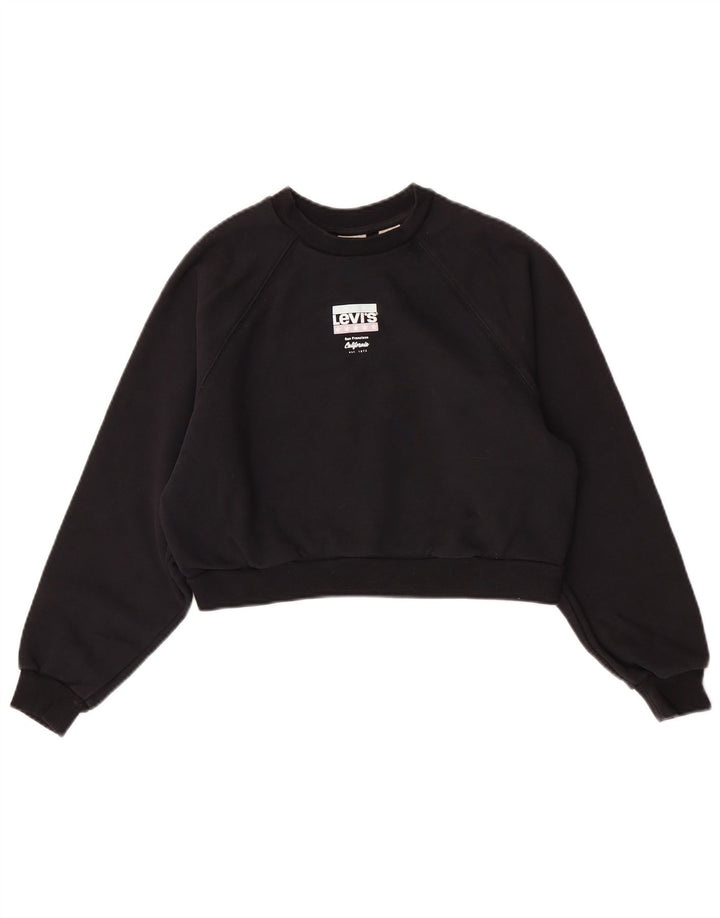 Levi's Damen Crop Oversized Sweatshirt Pullover UK 6 XS Schwarz Baumwolle