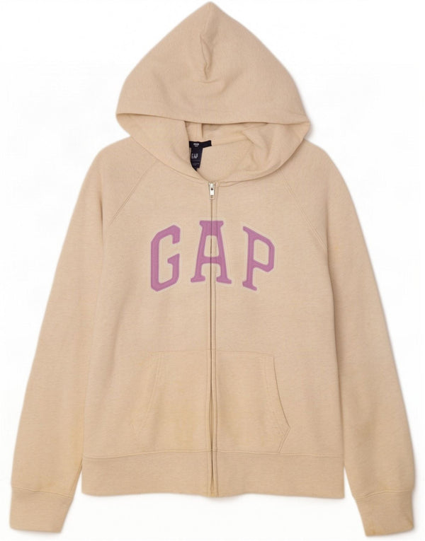 Gap Damen-Kapuzenpullover mit grafischem Reißverschluss, UK 16, Größe L, beige gefleckte Baumwolle