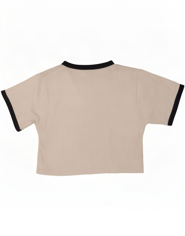 Ellesse Damen Crop Graphic T-Shirt Top UK 6 XS Weiß Farbblock