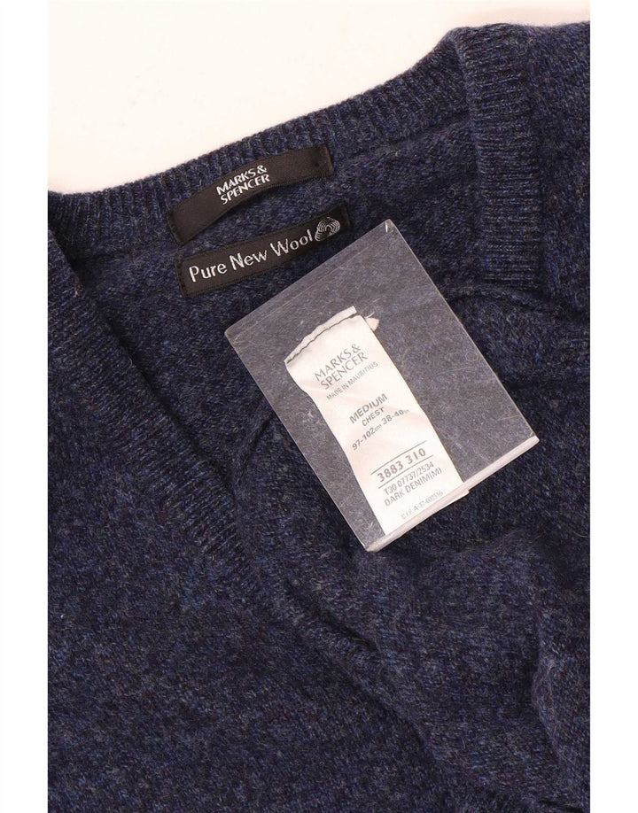 Marks & Spencer Herren-Pullover mit V-Ausschnitt, mittlere marineblau gesprenkelte Wolle