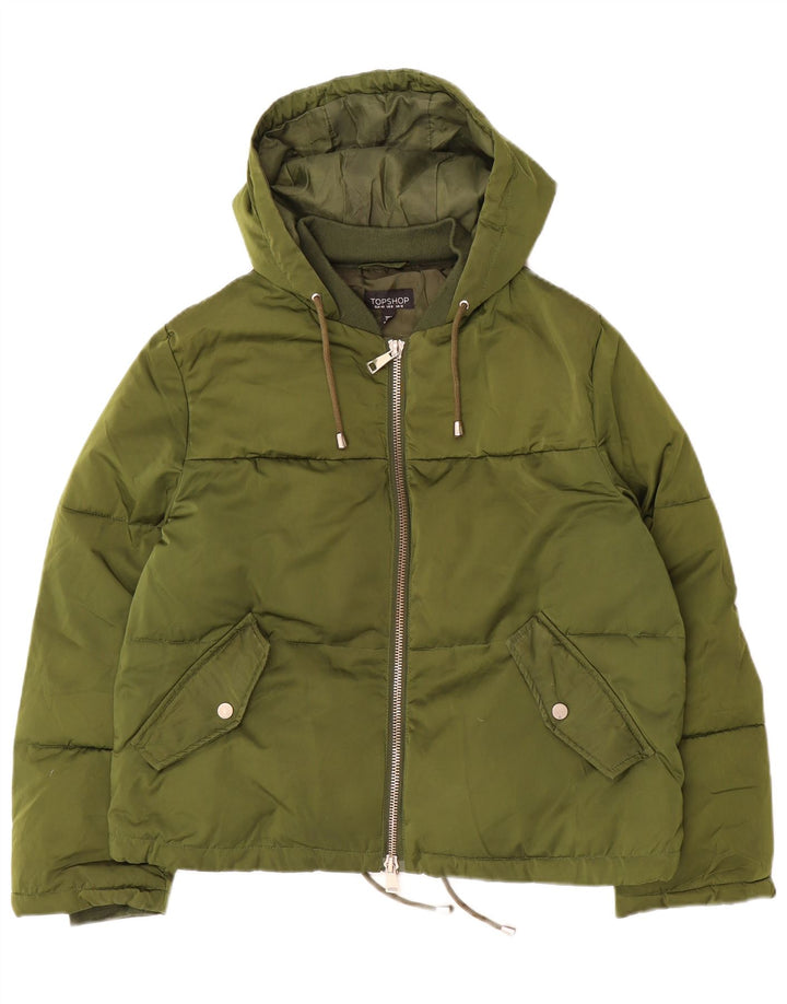 Topshop Wattierte Damenjacke mit Kapuze, UK 12, Mittelgrün, Polyester