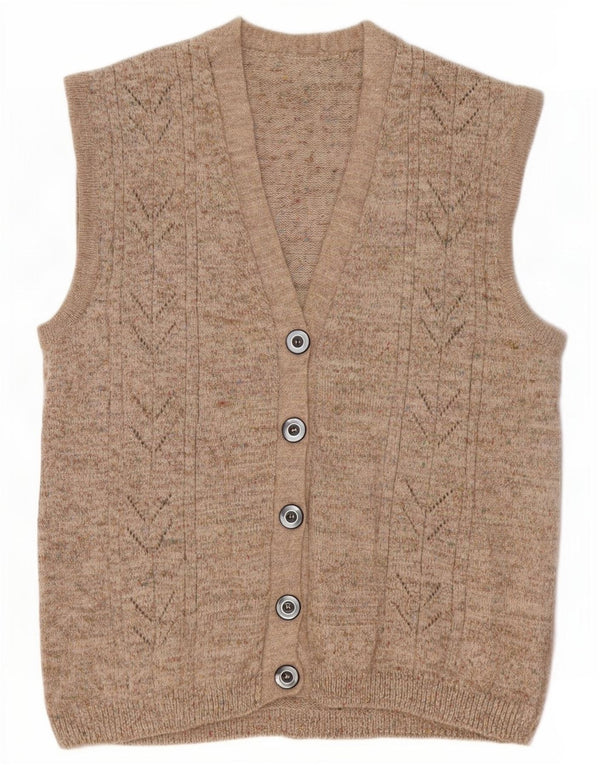 Vintage Damen Ärmelloser Cardigan Pullover UK 14 Medium Beige Flecked