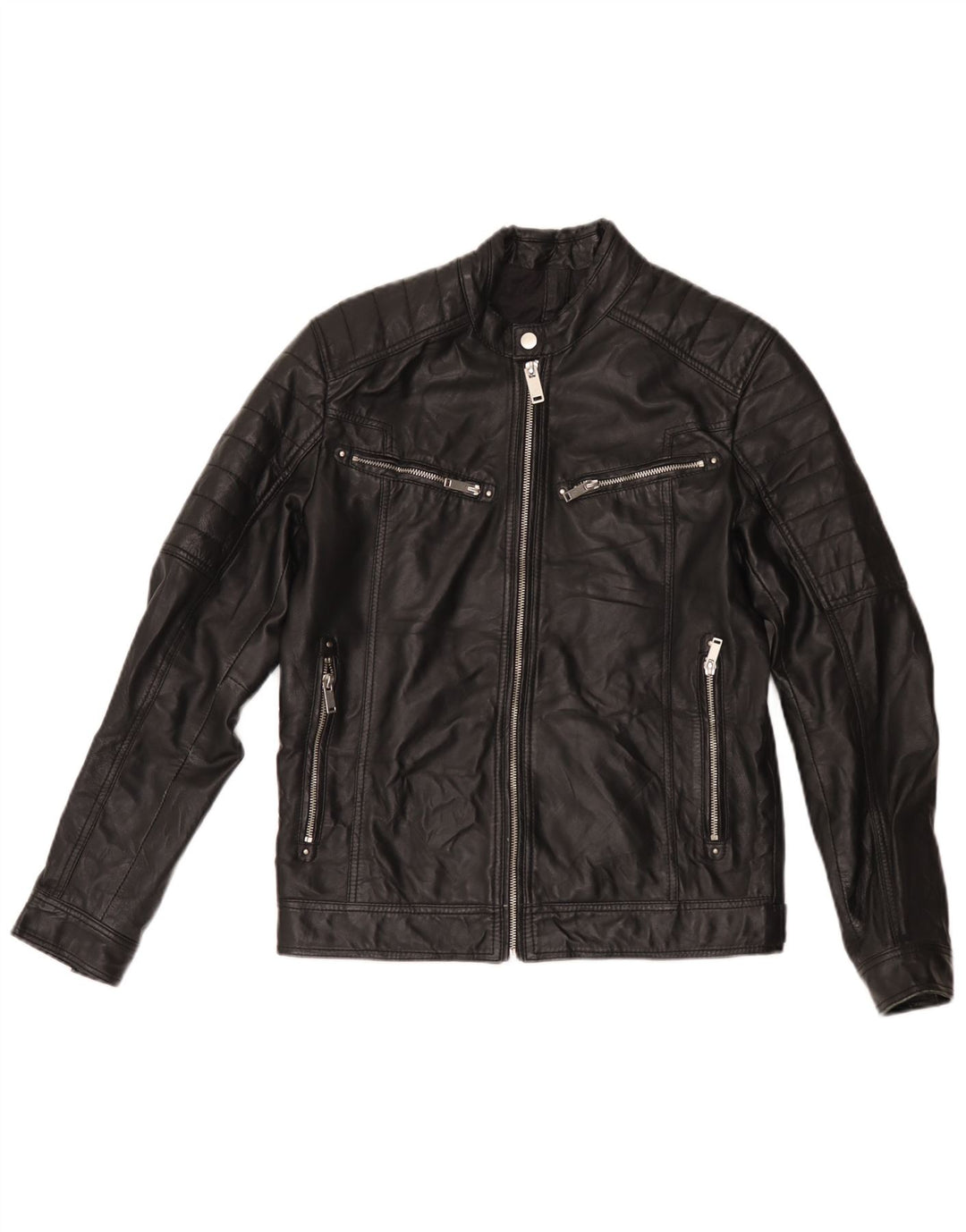 Conbipel Damen Leder-Racer-Jacke IT 46 Großes schwarzes Leder