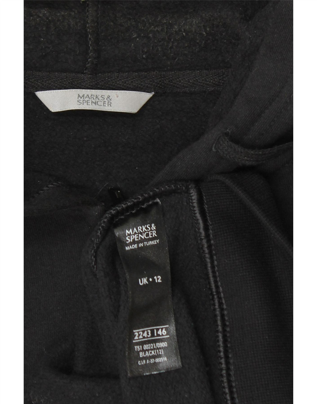Marks & Spencer Damen-Kapuzenpullover mit Reißverschluss, UK 12, mittelschwarz, Baumwolle