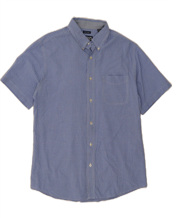 CHAPS Mens Easy Care Short Sleeve Shirt Large Blue Check Cotton Vintage Chaps and Second-Hand Chaps from Messina Hembry 