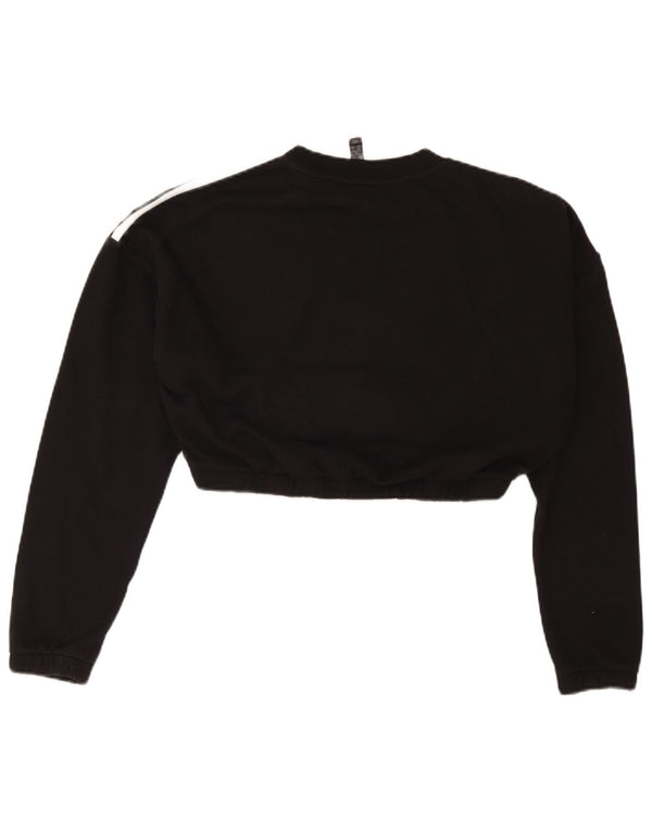 Adidas Damen Crop Sweatshirt Pullover UK 12/14 Mittelschwarze Baumwolle