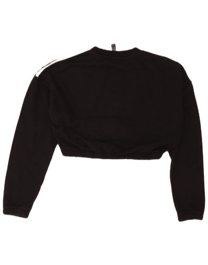 Adidas Damen Crop Sweatshirt Pullover UK 12/14 Mittelschwarze Baumwolle
