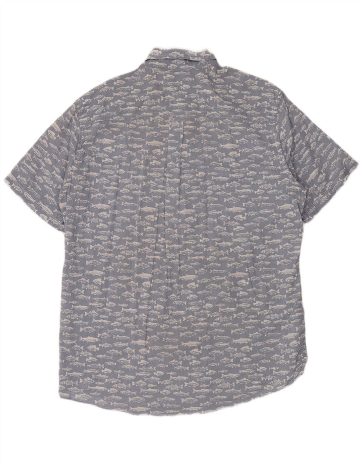 EDDIE BAUER Herren-Hemd mit abstraktem Muster und kurzen Ärmeln, groß, Blau