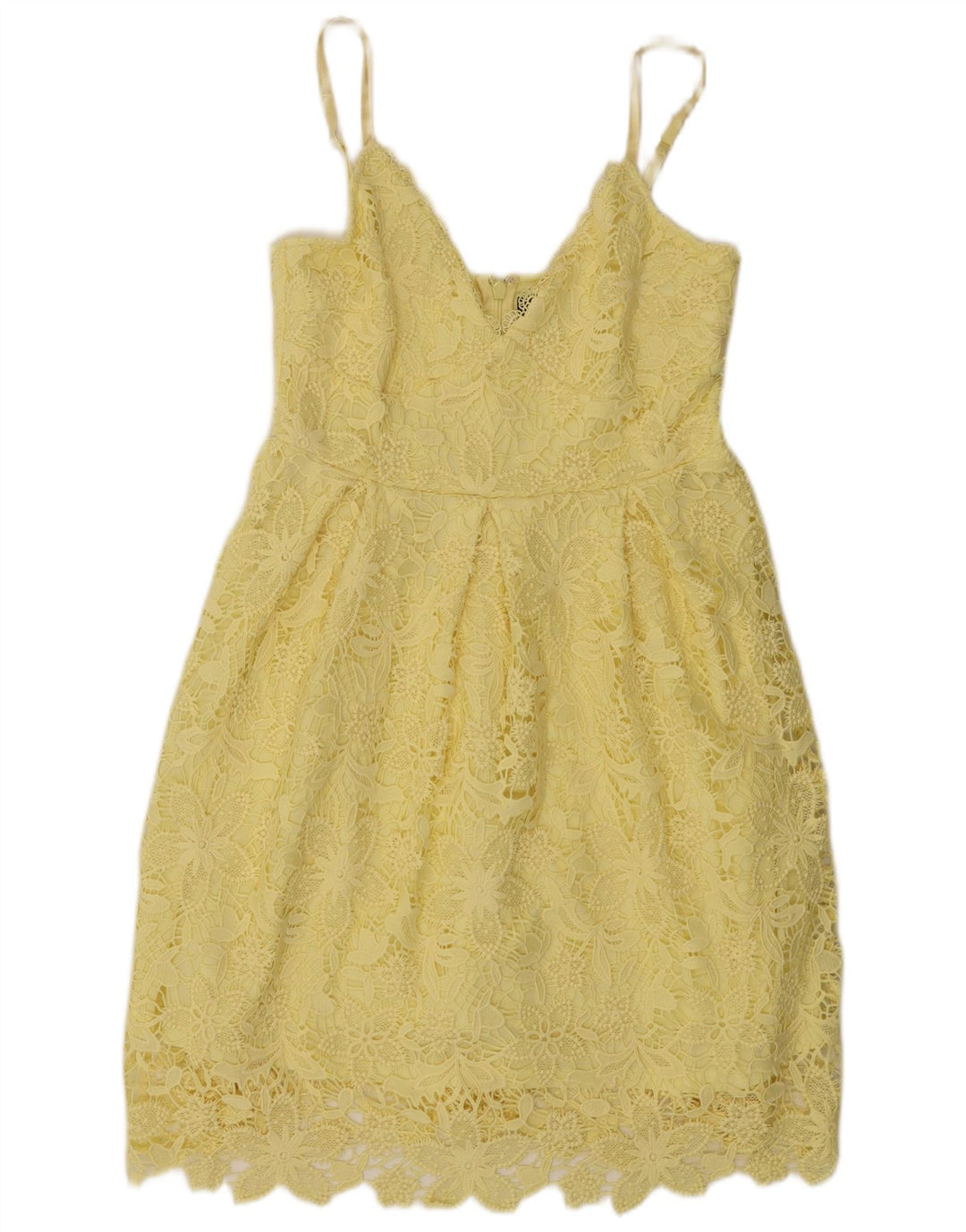 Lipsy Damen-Sommerkleid aus Spitze, UK-Größe 44, mittelgelbes, geblümtes Polyester