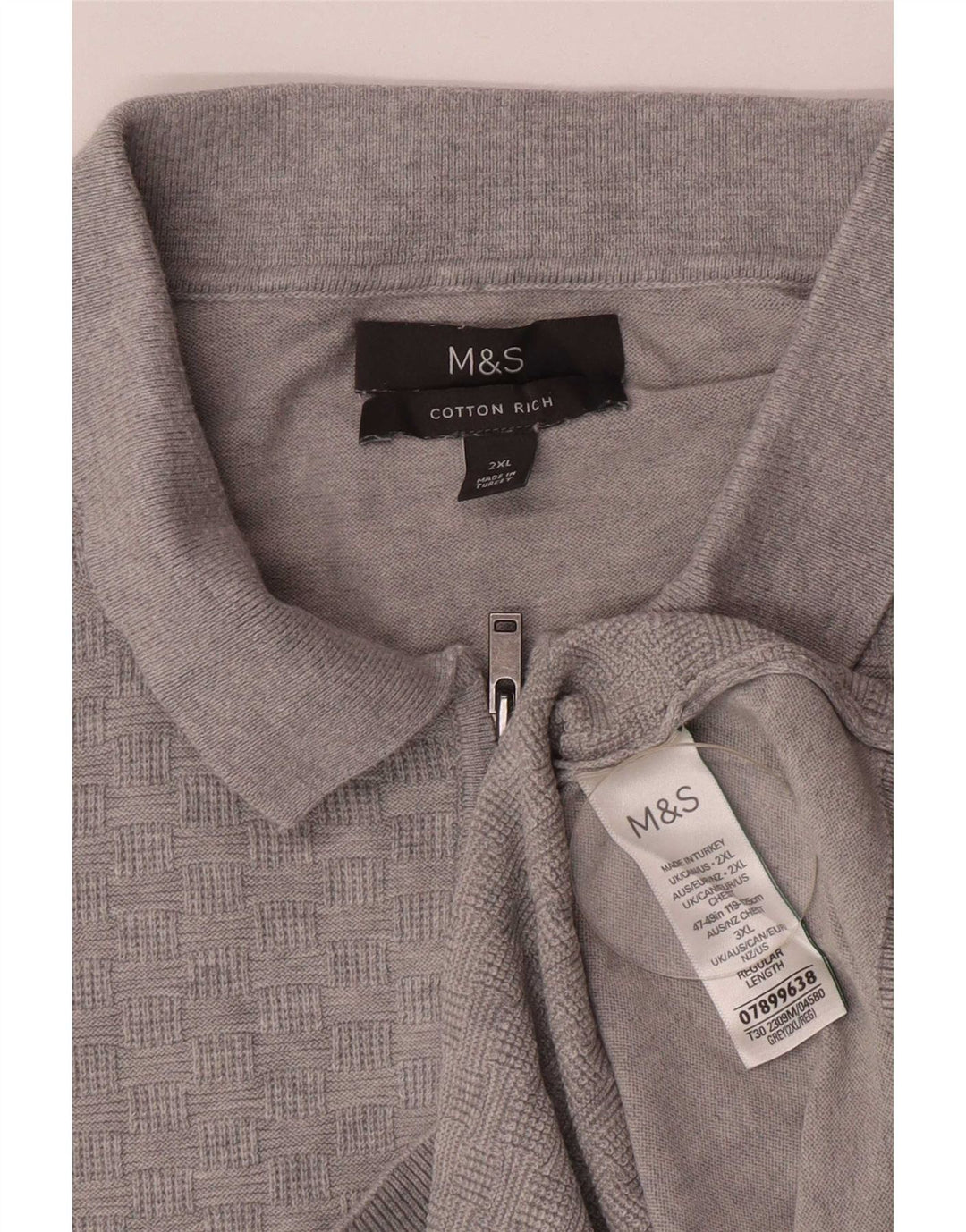 Marks & Spencer Herren-Pullover mit Rollkragen, 2XL, graue Baumwolle