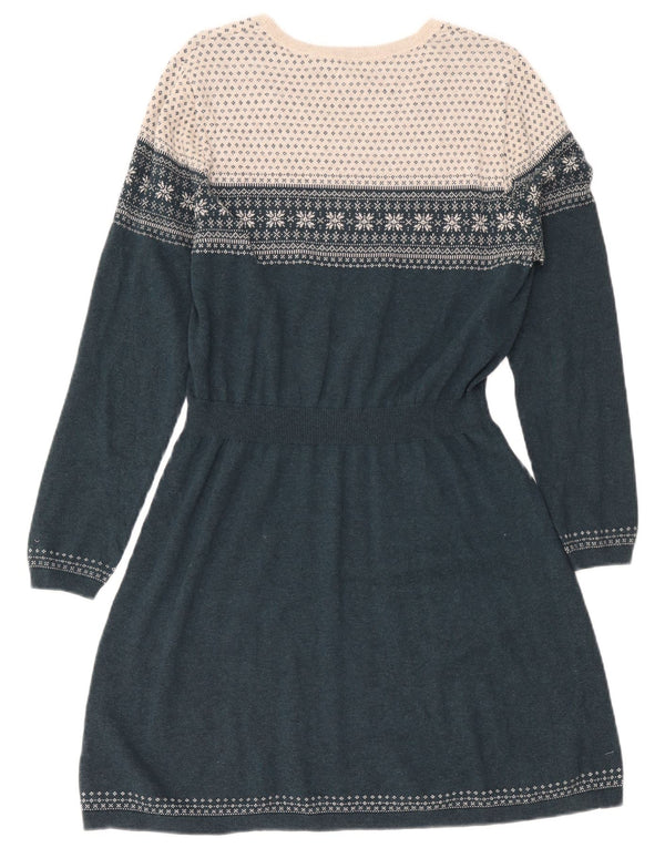 Fat Face Langarm-Pulloverkleid für Damen, UK 46, Größe L, Grün, Fair-Isle-Baumwolle