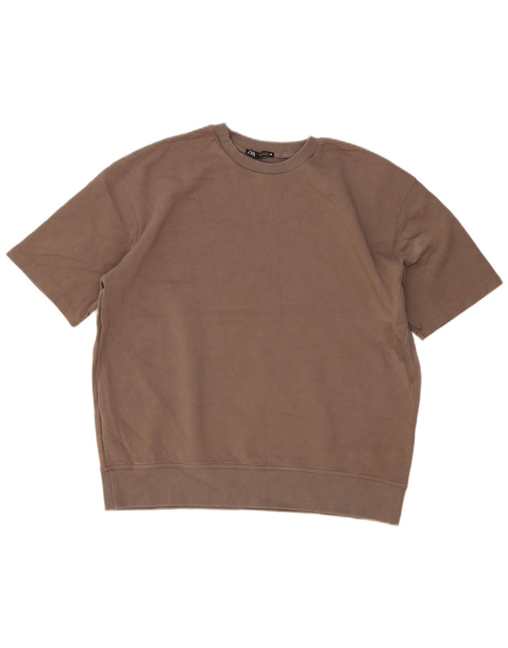 Kurzärmliger, übergroßer Sweatshirt-Pullover für Damen von Zara, Gr. 14, Mittelbeige