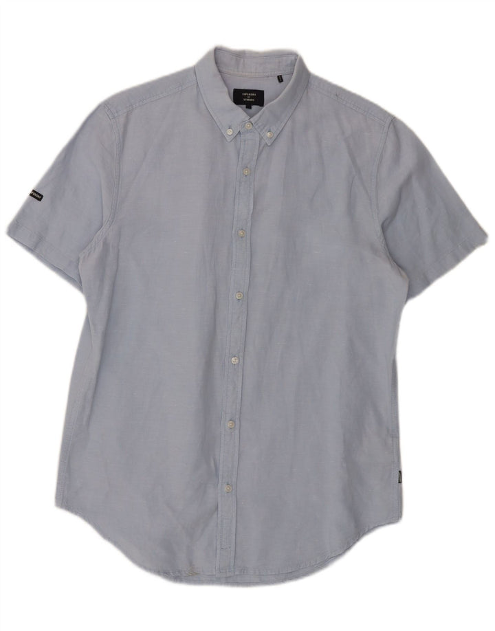 Superdry Herren-Kurzarmhemd, groß, blaues Leinen