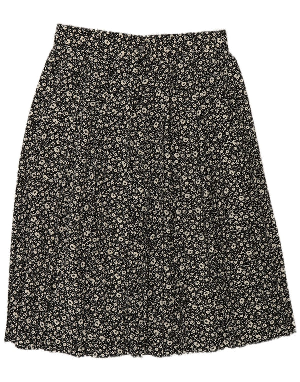 St Michael Damen A-Linienrock UK 16 Large W30 Schwarz geblümtes Polyester