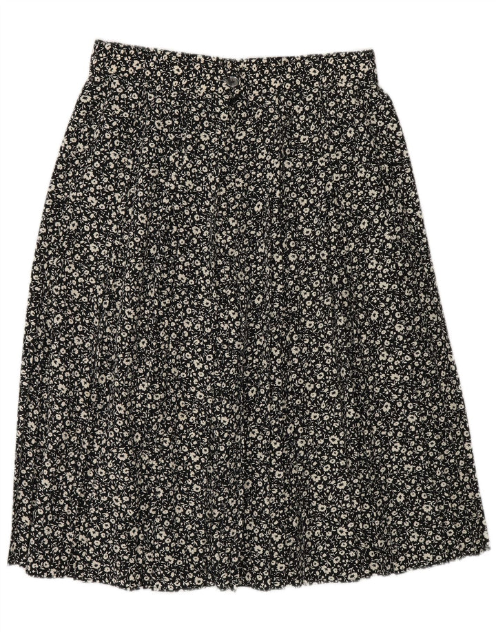 St Michael Damen A-Linienrock UK 16 Large W30 Schwarz geblümtes Polyester