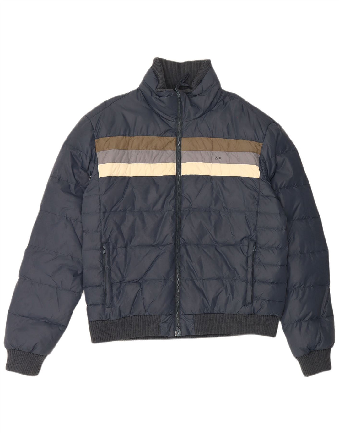 Sun68 Wattierte Herrenjacke UK 44 2XL Marineblaues Colourblock-Polyamid