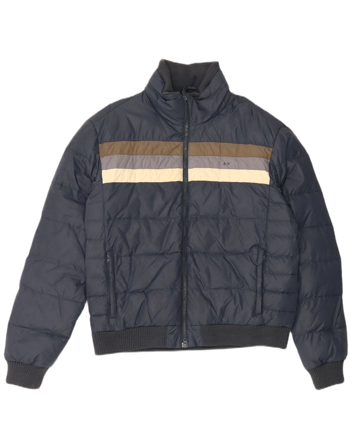 Sun68 Wattierte Herrenjacke UK 44 2XL Marineblaues Colourblock-Polyamid